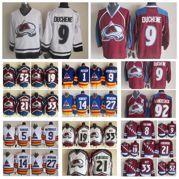 

fashion retro colorado avalanche jersey 33 patrick roy 52 adam foote 9 lanny mcdonald 19 joe sakic mens vintage ccm stitched hockey jerseys, Black;red