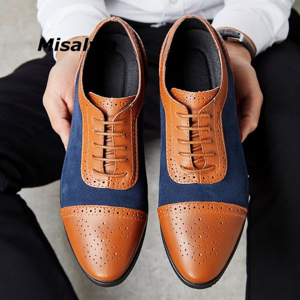 

misalwa men wedding shoes designer plus size leisure brogue dress shoes leather party business bullock oxford blue 2019 footwear, Black