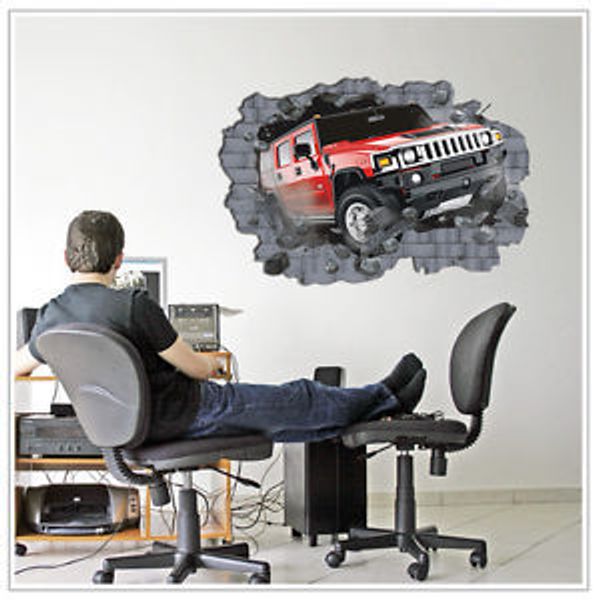 

3d breakthrough car wall stickers wall decal removable art home mural decor phd