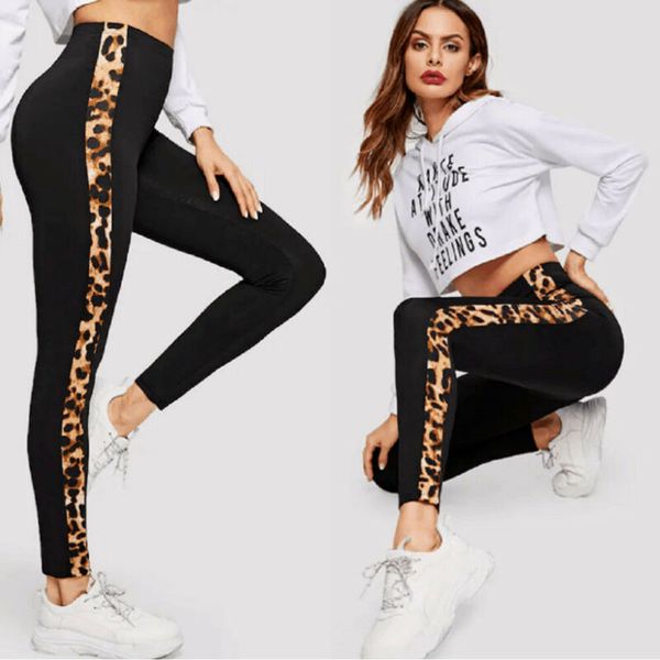 

2019 new ladies women yoga pants black leopard print fitness high waist yoga gym sports pants running jogging exercise trousers, White;red