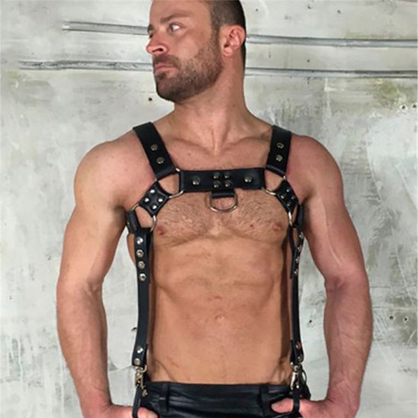 

fashion pu leather goth men harness belts gothic body bondage cage chest shoulder belt strap erotic fetish pron accessories, Black;brown