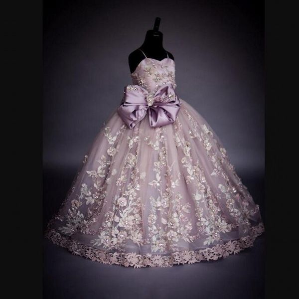 

light purple girls flower dresses spaghetti strap lace appliques beads bow teenager birthday gowns floor length girls pageant dresses, White;red