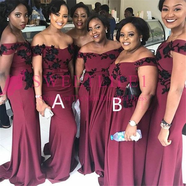 

2020 elegant burgundy mermaid bridesmaid dresses black appliques maid of honor dress wedding guest gown, White;pink