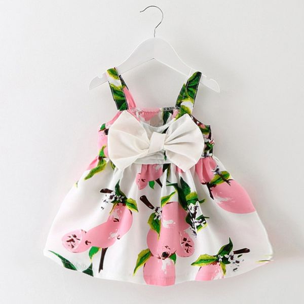 

2018 summer baby girl clothes printed lemon one year birthday girl dresses party sling big bow baby dress cq20, Red;yellow