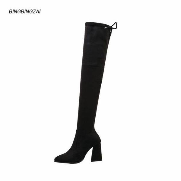 

bbzai new pattern internet celebrity women's boots 8cm over knee elastic boots thin heel bottines 35-38 39, Black