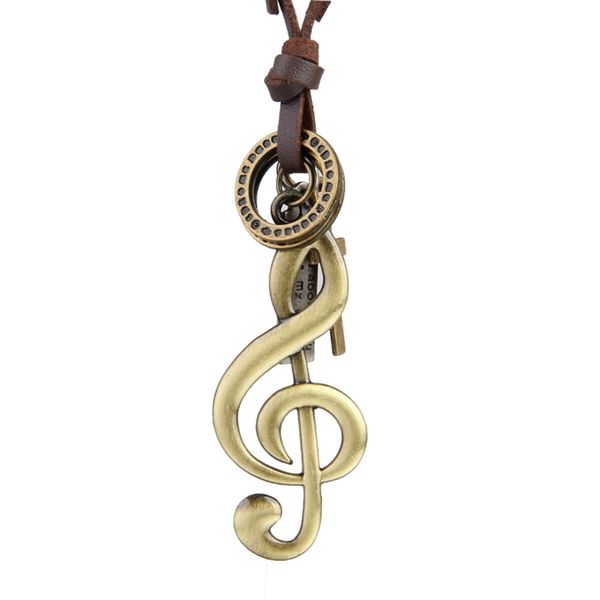 

niuyitid music note necklace & pendants vintage women men neckless handmade long adjustable brown rope chain jewelry male, Silver