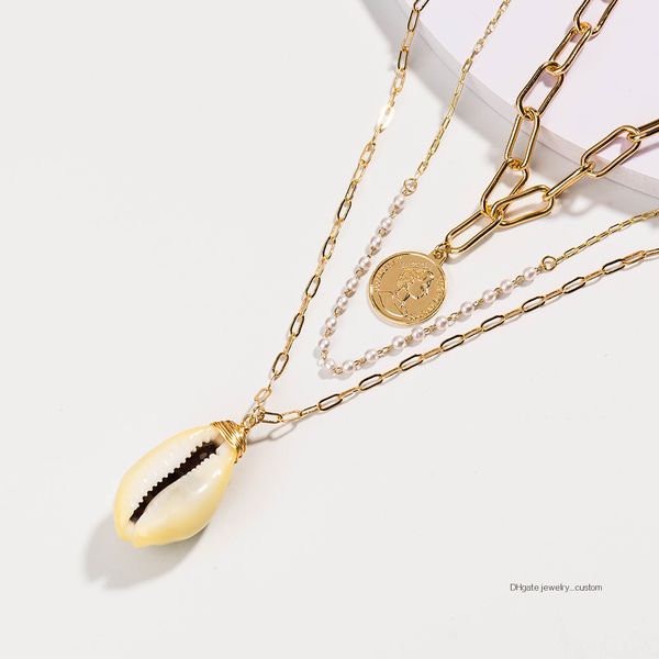 

design natural shell многоэтажное колье золотая головка бирка аксессуары, Silver