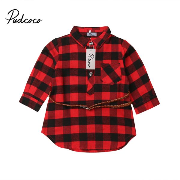 

pudcoco tartan dress 0-5y newborn kids baby girls red plaid princess party long sleeve dress waistband clothes, Red;yellow