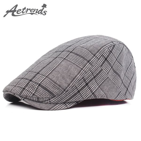 

aetrends] 2017 england plaid berets caps for men retro hat visor cap z-5239, Blue;gray