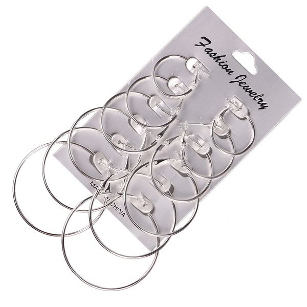

6 pairs of set rock exaggerated circle earrings different size ring fashion fashion wild business daily jewelry gift, Silver