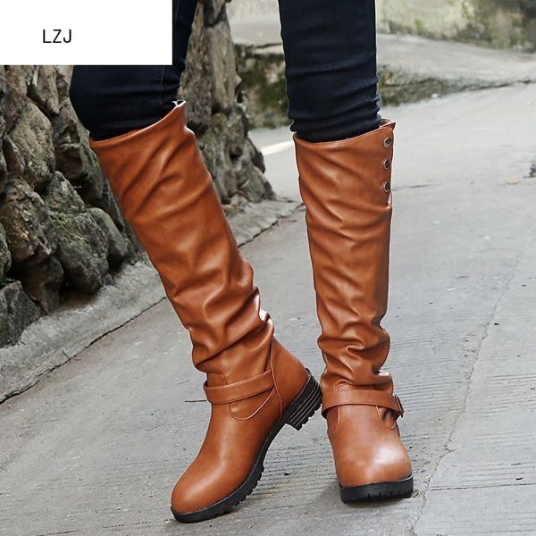 

lzj 2019 fashion pu leather over knee boots women sequined toe elastic stretch thick heel thigh high riding winter boots size 43, Black