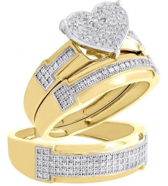 

ffast send vintage diamond gold inlaid thin brick love couple set ring women wedding anniversary day gift never fade, Slivery;golden