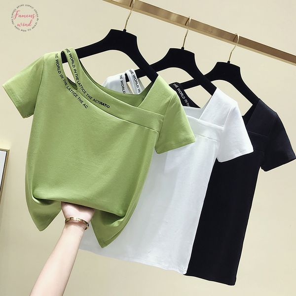

лето хлопка с коротким рукавом футболка женщины топы tshirt корейский тенниска одежда женщин тонкий chic tee shirt femme 2020, White