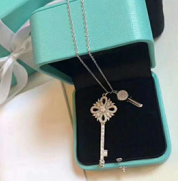

2019 new designer necklace s925 sterling silver snow key long chain 40-45 cm adjustable for woman lucky gift