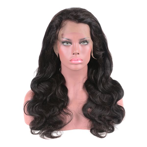 

150% density body wave full lace human hair wigs for women natural hairline with baby hair brazilian hair bleached knots, Black;brown