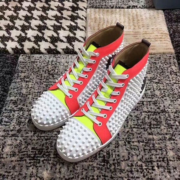 

original box,eu 35-46] luxurious red bottom men women spikes sneakers high outdoor rivets casual louisflat with walking party shoes t05, Black