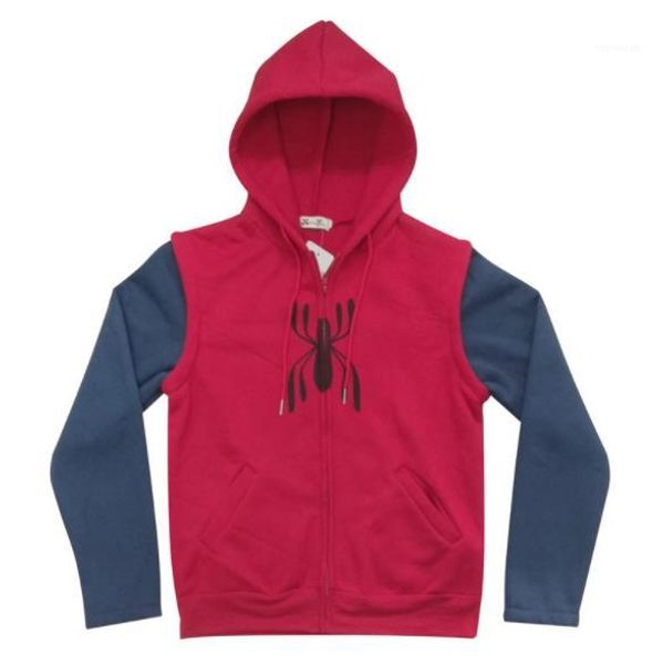 

hero style casual apparel spider print mens autumn designer hoodies cardigan zipper crew neck homme clothing, Black