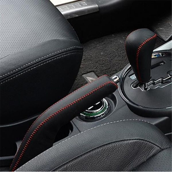 

leather handbraker gear cover set auto accessories car styling case for mitsubishi outlander lancer evolution pajero asx