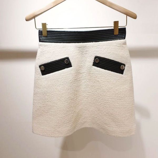 

women skirt 19 autumn and winter new small fragrance hit color stitching slim ladies skirt, Black