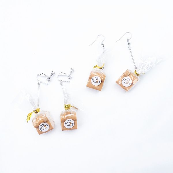 

new creative handmade mini simulation food toast dangle earrings for women cute bread drop earrings funny jewelry gift, Golden