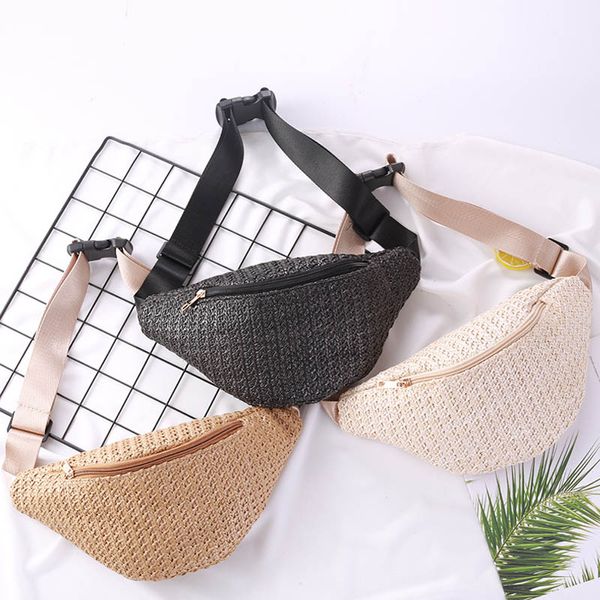 

straw women waist pack bag belt female handmade rattan design summer beach bags 2019 travel fanny pack girl chest purses
