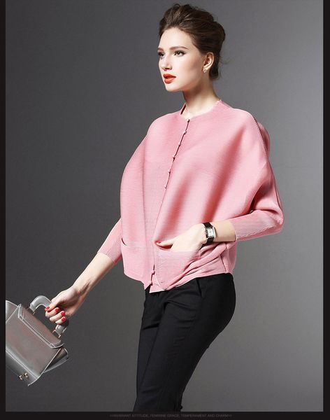 

new autumn bat sleeve loose pleated jackets collar korean version long sleeve coat solid stand collar single breasted jacket, Black;brown
