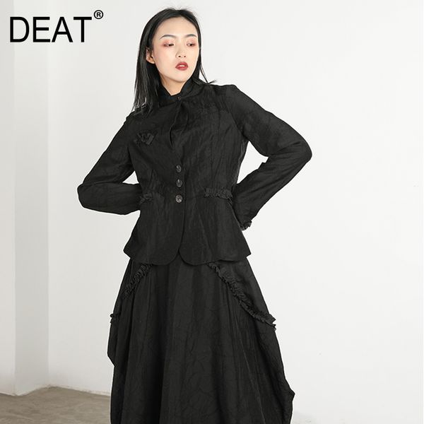 

deat] 2019 new spring summer black lapel long sleeve single breasted slim spliced ruched jacket women coat fashion tide 1c08, Black;brown