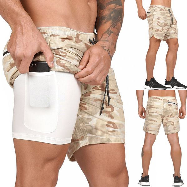 

men's pants mens summer shorts double layer solid color large size fitness training quick dry jogging fashion loose casual trousers, Black