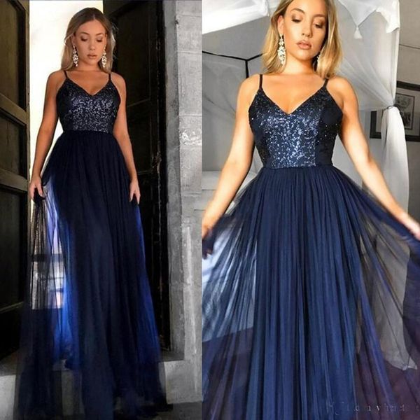 

2019 Spaghetti Straps Evening Dresses Long Top A Line V Neck Sleeveless Simple Modern Prom Dresses Vestidos De Fiesta
