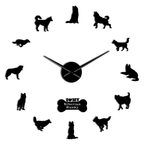 

siberian husky russian dog breed diy large wall clock sibirskiy haski self adhesive sticker diy giant wall art home decor w