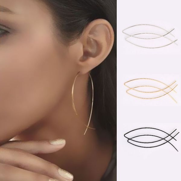 

fashion women girl geometric fish shaped earrings simplicity copper wire handmade earring brincos de gota feminino, Silver