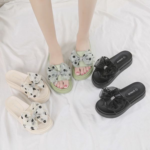 

high-heeled shoes lady slippers women summer butterfly-knot glitter slides fashion pantofle heels soft jelly flat 2020, Black