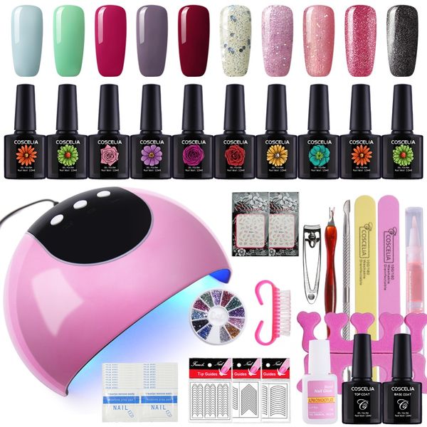 

coscelia 10pc nail polish 24w uv led nail dryer manicure set gel polish set for manicure art sets tools 10ml gel varnish