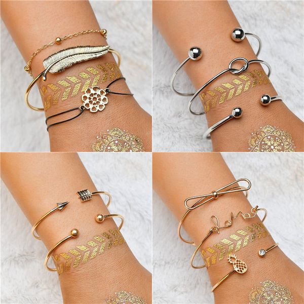 

wukalo trendy punk charm bracelet set for woman bohemian adjustable multilayer gold color bracelet bohemian jewelry gifts, White