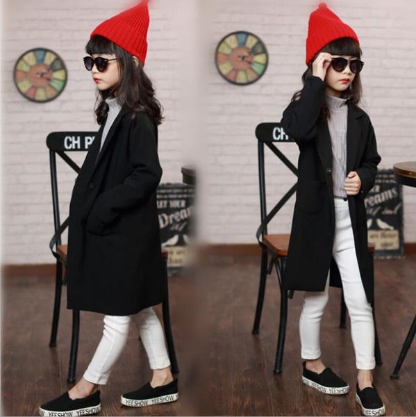 

2020 spring girls jackets coats kids formal clothes children autumn clothes casual big girls outwear long jacket coat 3-14 year, Blue;gray