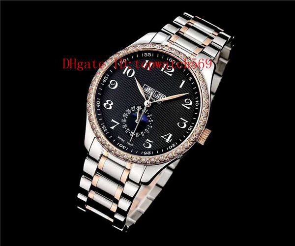 

42mm master collection watch diamond mens watch cal.l600 automatic moon phase annual calendar sapphire mother-of-pearl dial 316l steel, Slivery;brown