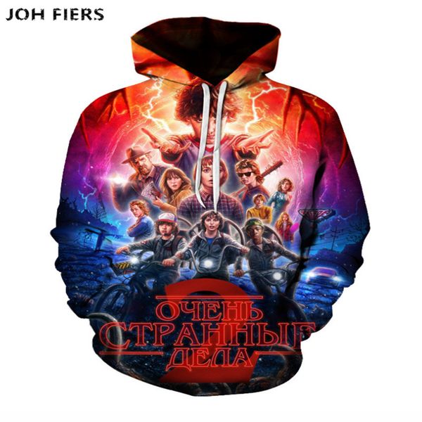 

strangers things 3d printing hoodie youth fashion baseball uniforms men women casual harajuku long-sleeved hooded sweatshirt, Black