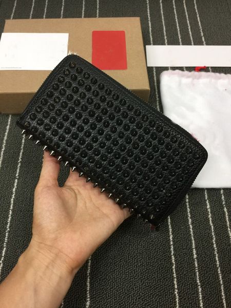 

men long style panelled spiked clutch women's patent genui leather mixed color rivets bag clutches lady long purses with spikes, Red;black