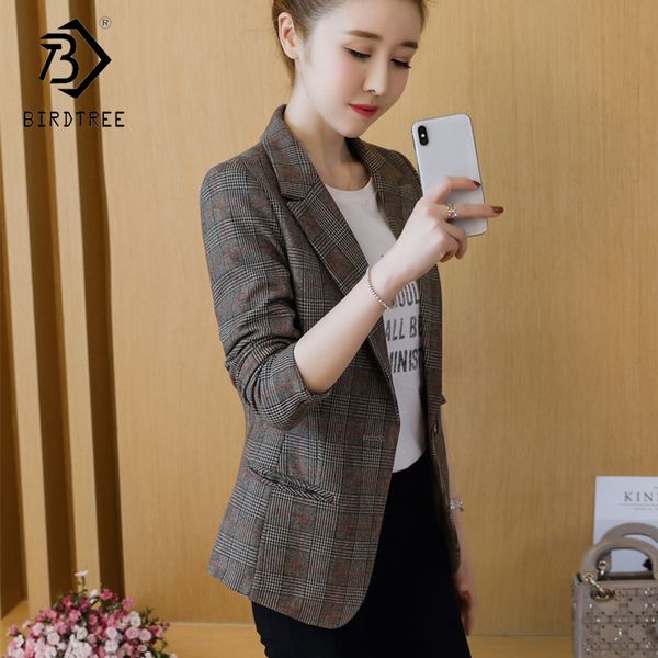 

2018 new arrival autumn winter women striped blazers elegance notched full sleeve single button loose slim warm c88909l, White;black