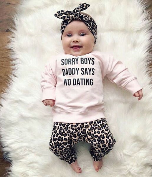 

newborn baby girl 0-24m leopard print t-shirt pants headband outfit clothes, White