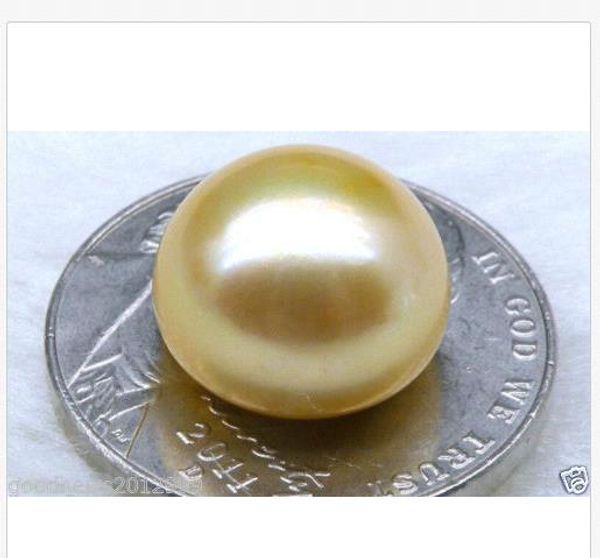 

11mm loose bread yellow south sea half drilled pearl diy pendant earring ring, Golden;silver