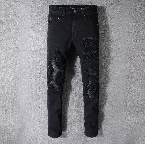 

Amiri jean men black europe and america high treet tide brand hole trou er men 039 patch tretch lim pant