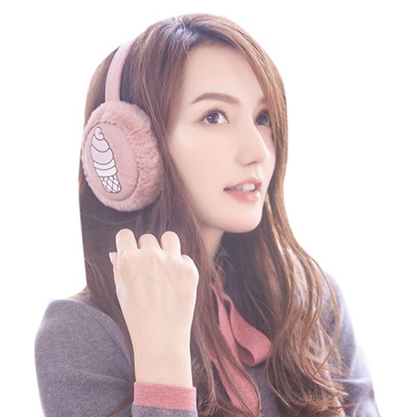 

women ladies fashion winter warm plush ear muffs cute cartoon printed earflap earmuffs ear-cap tag lug earflap fashion, Blue;gray