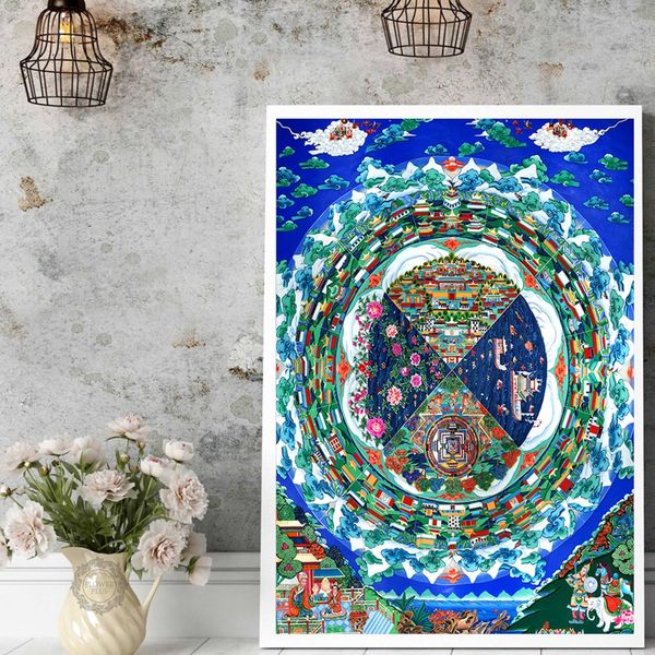 

thangka three worlds india chinese religion style canvas print painting poster art wall pictures for hallway home decor