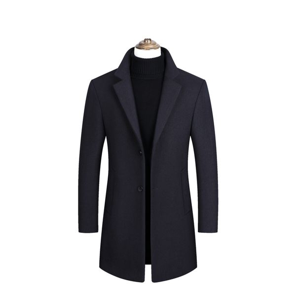 

cysincos winter wool jacket coat men's high-quality wool casual slim collar coat female cotton collar trench outwear, Black