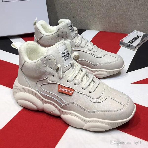 

models new sports cotton shoes fashion winter warm plus velvet women's shoes wild leather casual high to help small white shoes
