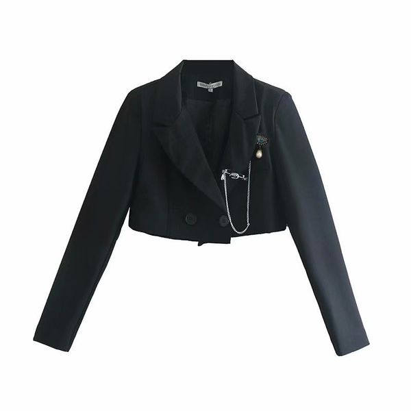 

deat 2020 новый летний модный сексуальный зубчатый двубортный черный горный хрусталь тонкий с длинным рукавом короткий костюм блейзер женщин, White;black