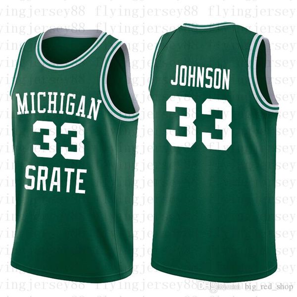 

33 Earvin Johnson Michigan State Jersey Top quality Magic Johnson Green White College Jersey Stitched Retro High School Basketball Jersey
