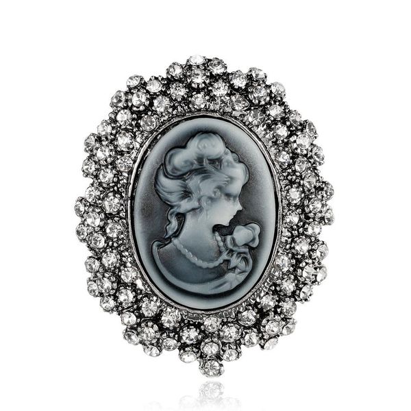 

new retro beauty head series brooch alloy diamond brooch factory wholesale, Gray