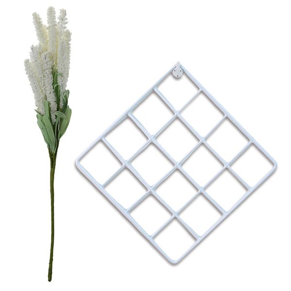 

12 heads artificial lavender flowers leaves bouquet home wedding garden with 1 pcs metal mesh grid wall ps grids pictures po